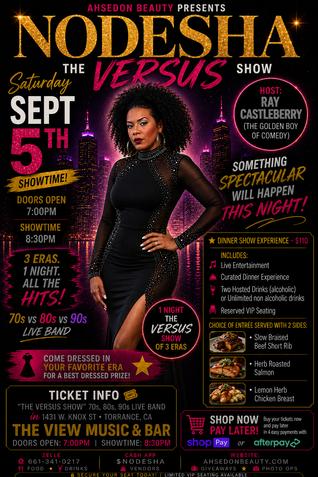 AHSEDON BEAUTY PRESENTS NODESHA LIVE SEPT. 5th THE VERSUS of 3 ERAS 70s, 80s, 90s WORLD PREMIER ?🎶