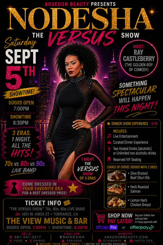 AHSEDON BEAUTY PRESENTS NODESHA LIVE SEPT. 5th THE VERSUS of 3 ERAS 70s, 80s, 90s WORLD PREMIER of WHAT?🎶