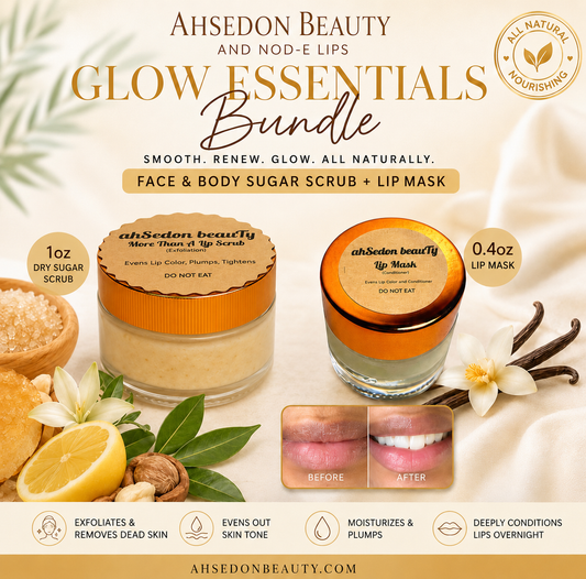 Glow Essentials Bundle                                  Face & Body Sugar Scrub + Lip Mask