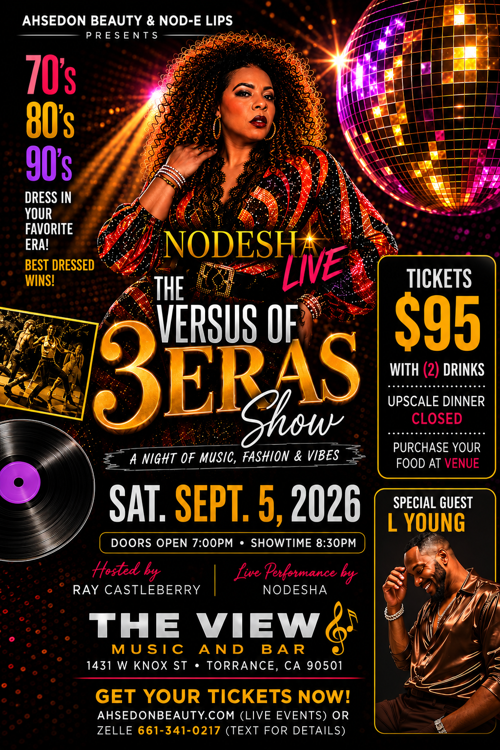 AHSEDON BEAUTY PRESENTS NODESHA LIVE SEPT. 5th THE VERSUS of 3 ERAS 70s, 80s, 90s WORLD PREMIER of WHAT?🎶