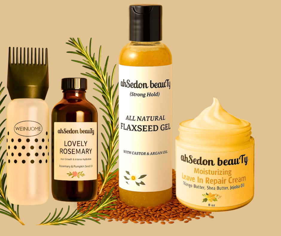 AHSEDON Beauty Hair Growth Essentials Bundle with Rosemary Oil and Flaxseed Gel